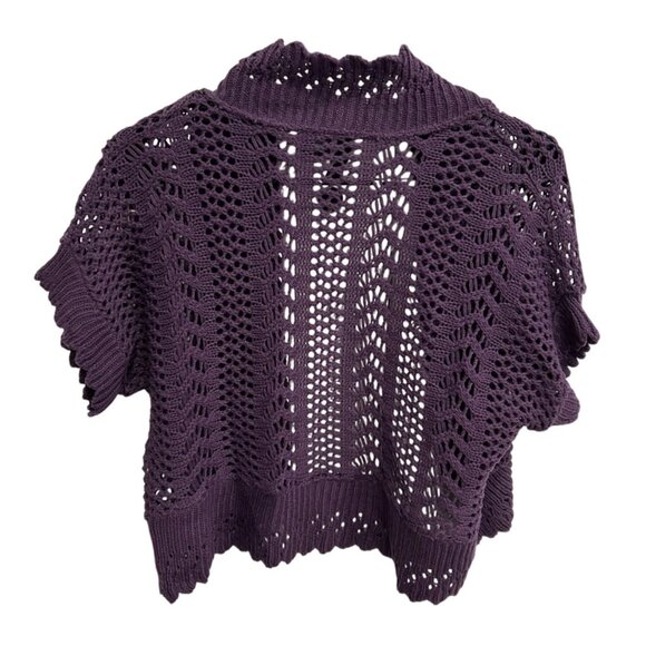 Josam Maxwell Purple Open Knit Short Sleeve Cardigan Sweater Size Small - Picture 2 of 9